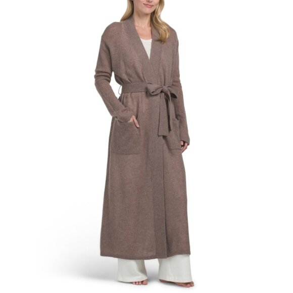 ASPEN Heather Mushroom Cashmere Long Robe - Picture 1 of 2
